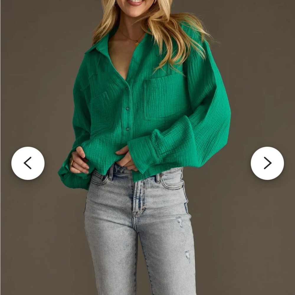 Michael Stars Leo Cotton Gauze Emerald Shirt & Jovi Tie Waist Pant